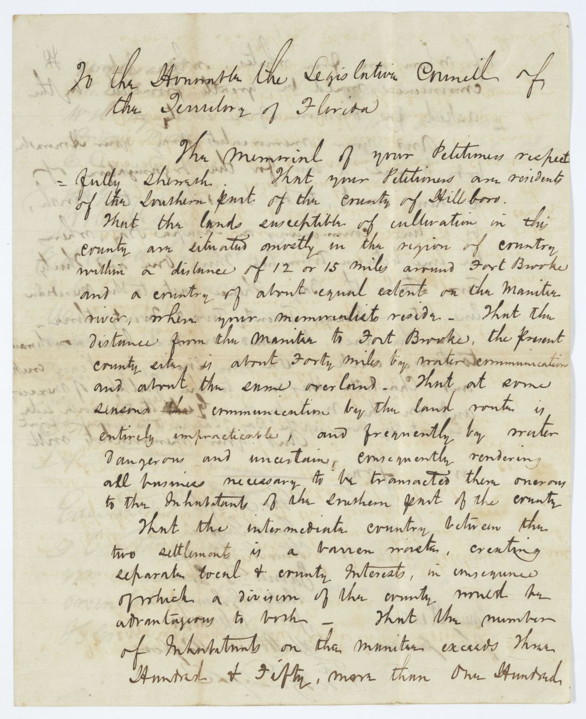 Petition of Citizens of Hillsborough County Requesting a Division of the County, circa 1844