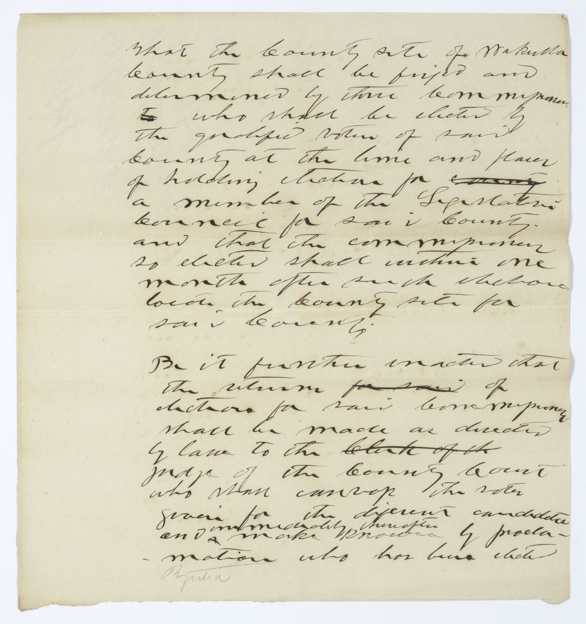 Draft of an Act to Authorize the Qualified Voters of Wakulla County to Establish Their County Seat, circa 1844