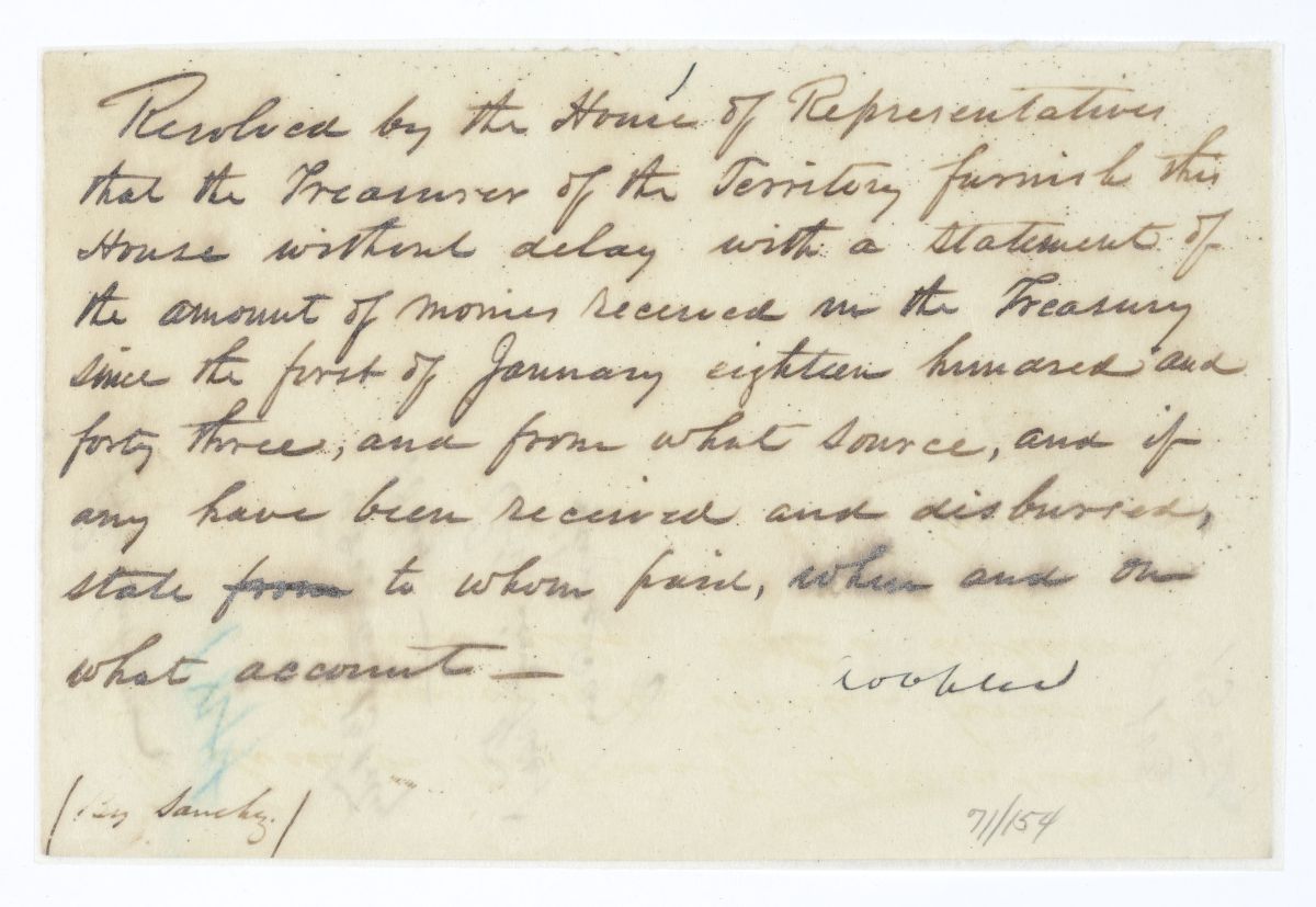 Resolution Requesting that the Territorial Treasurer Furnish the House with a Treasury Statement, 1844