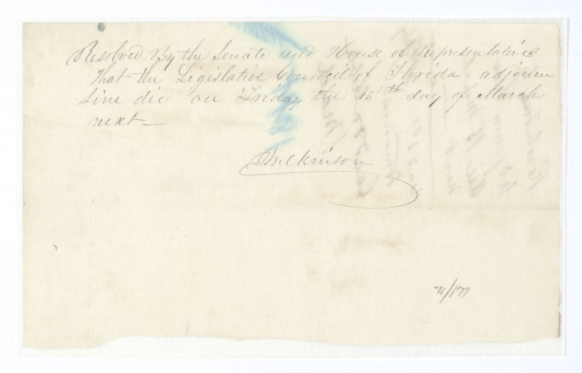 Resolution Designating the Date of Adjournment of the Territorial Legislative Council, circa 1844