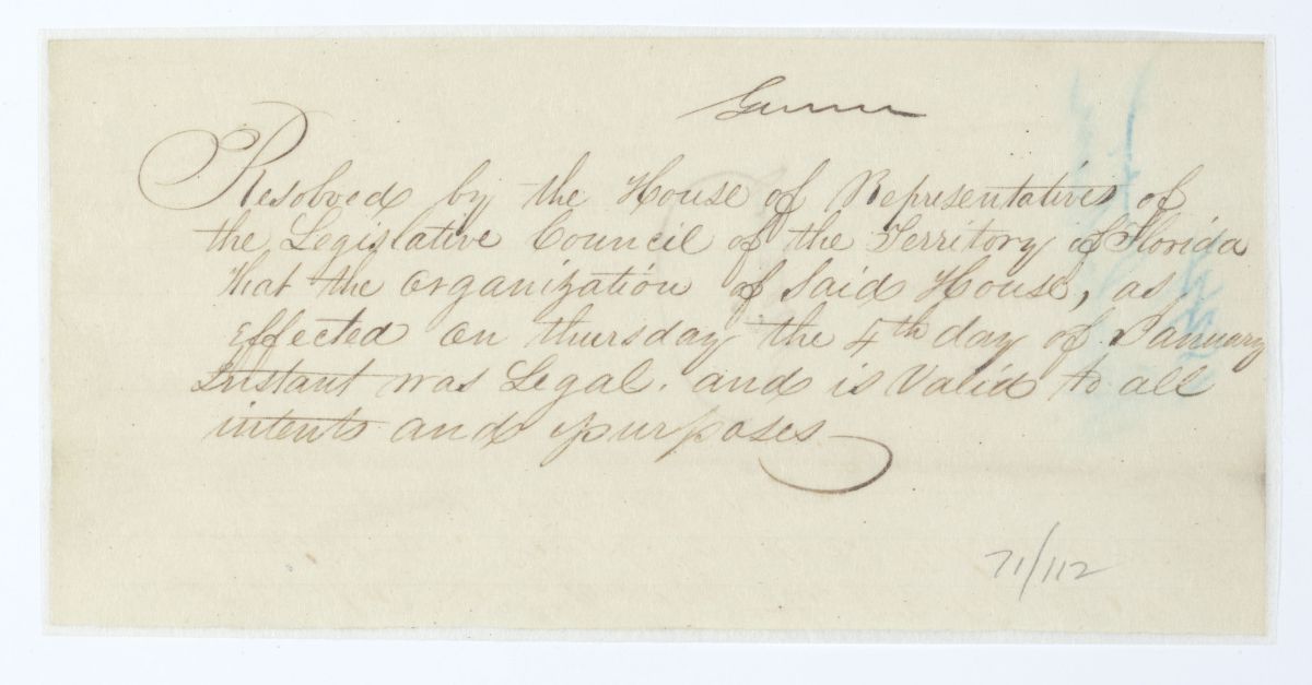 Resolution Declaring that the Organization of the Florida House of Representatives Was Legal, circa 1844