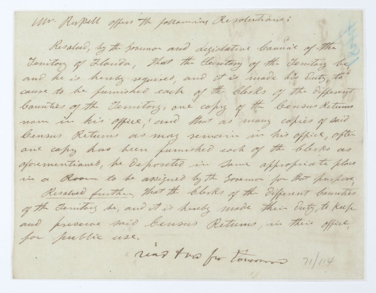 Resolution Directing the Secretary of the Territory to Provide County Clerks with Copies of the Census Returns, 1844