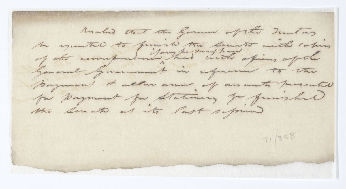 Resolution Requesting that the Governor Provide the Senate with Copies of Correspondence Concerning Stationery, circa 1844