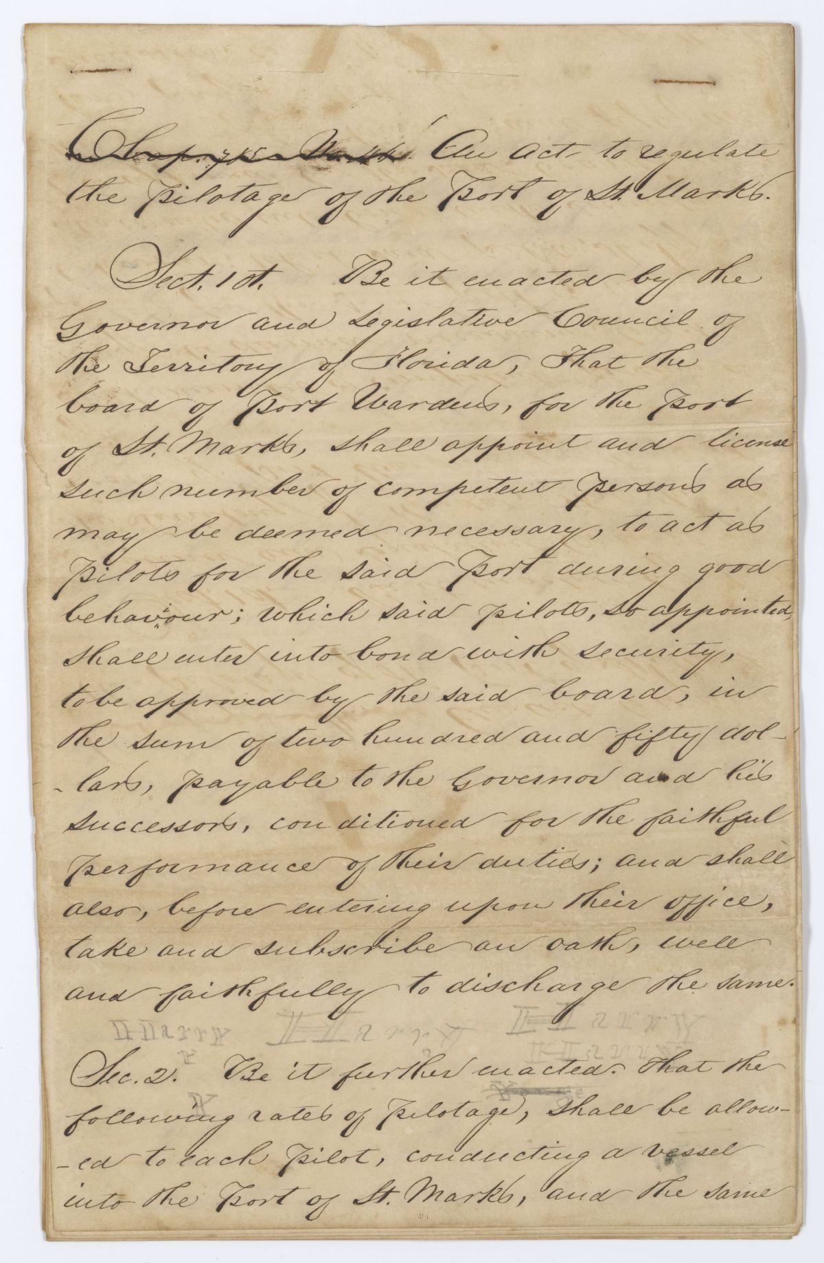 Draft of an Act to Regulate the Pilotage of the Port of Saint Marks, 1845