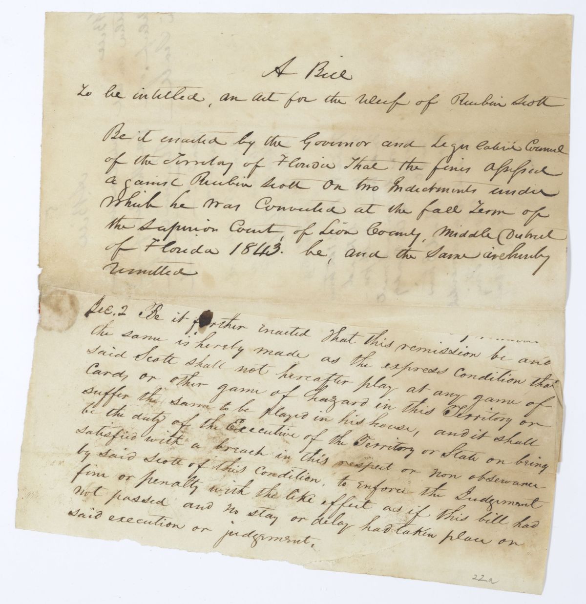 Draft of an Act for the Relief of Reuben Scott, 1845