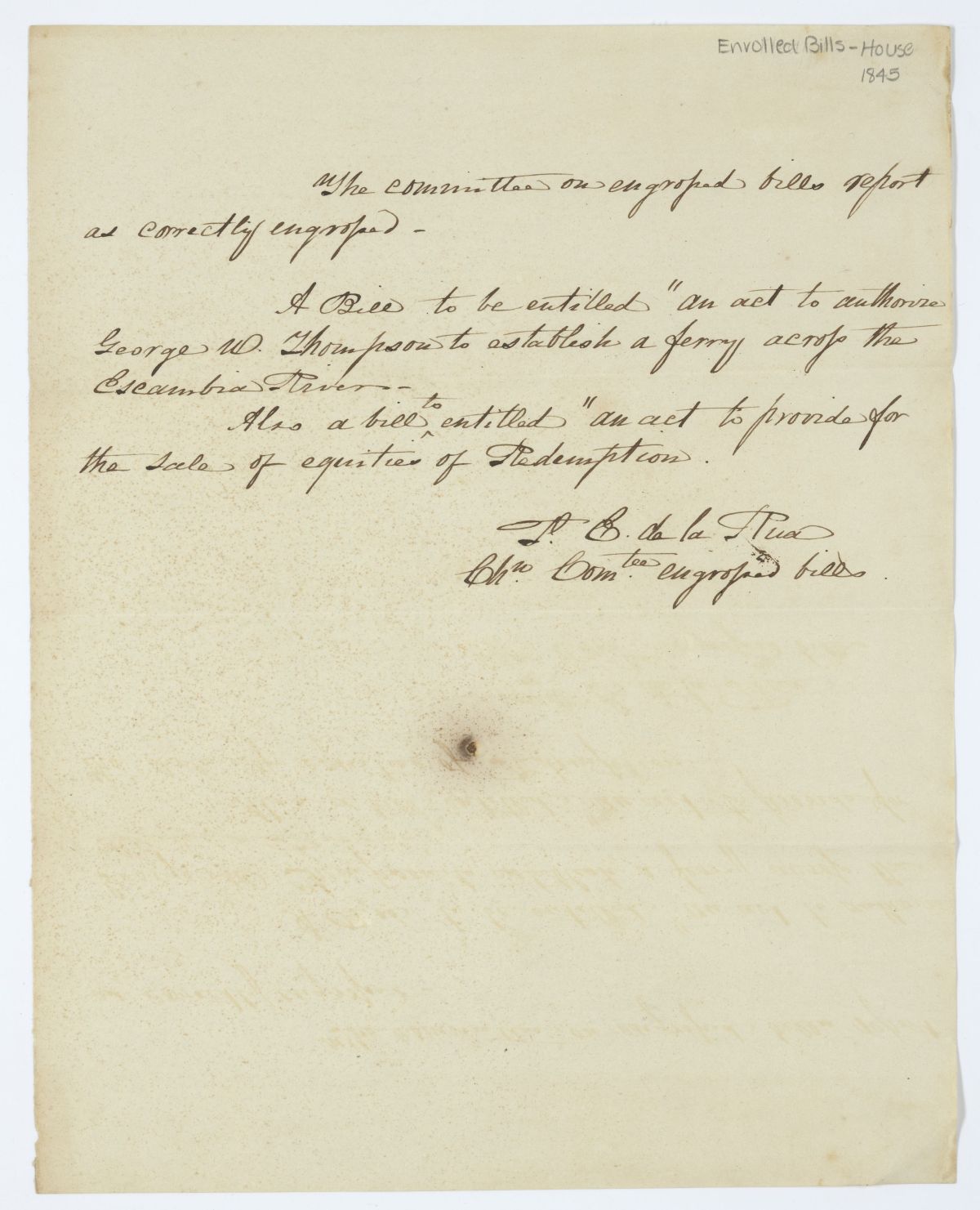 Report of the Committee on Engrossed Bills, circa 1845