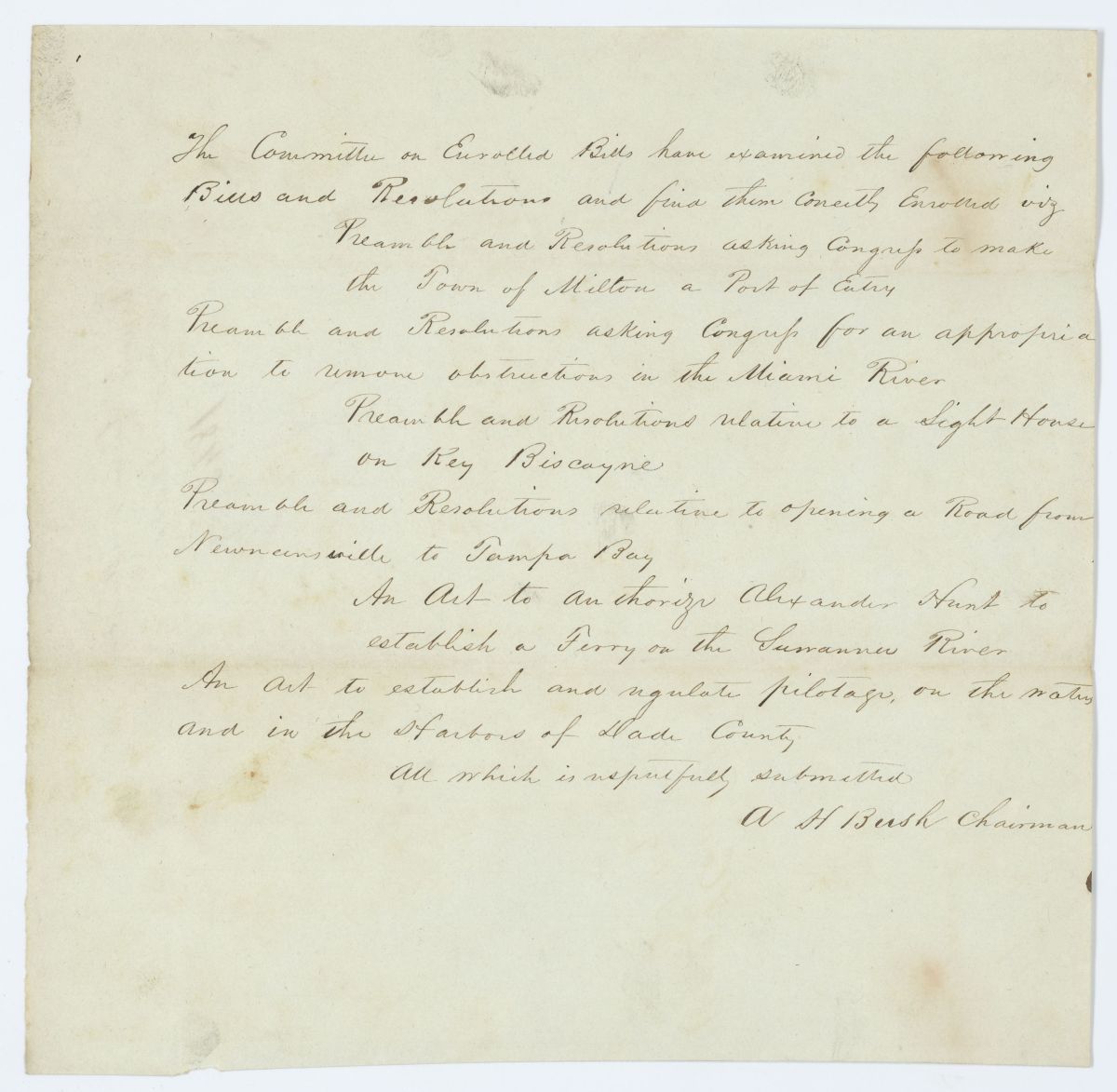 Report of the Committee on Enrolled Bills, circa 1845
