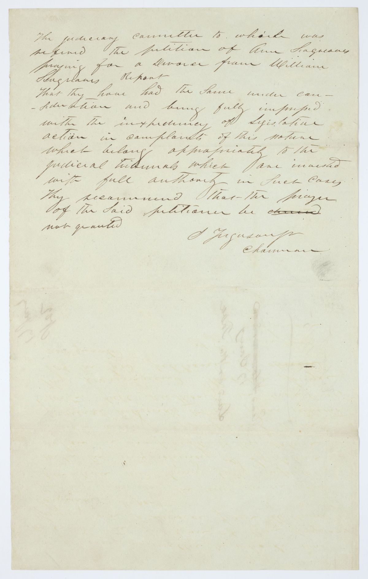Report of the Judiciary Committee to Which Was Referred the Divorce Petition of Ann Seagreaves, 1845