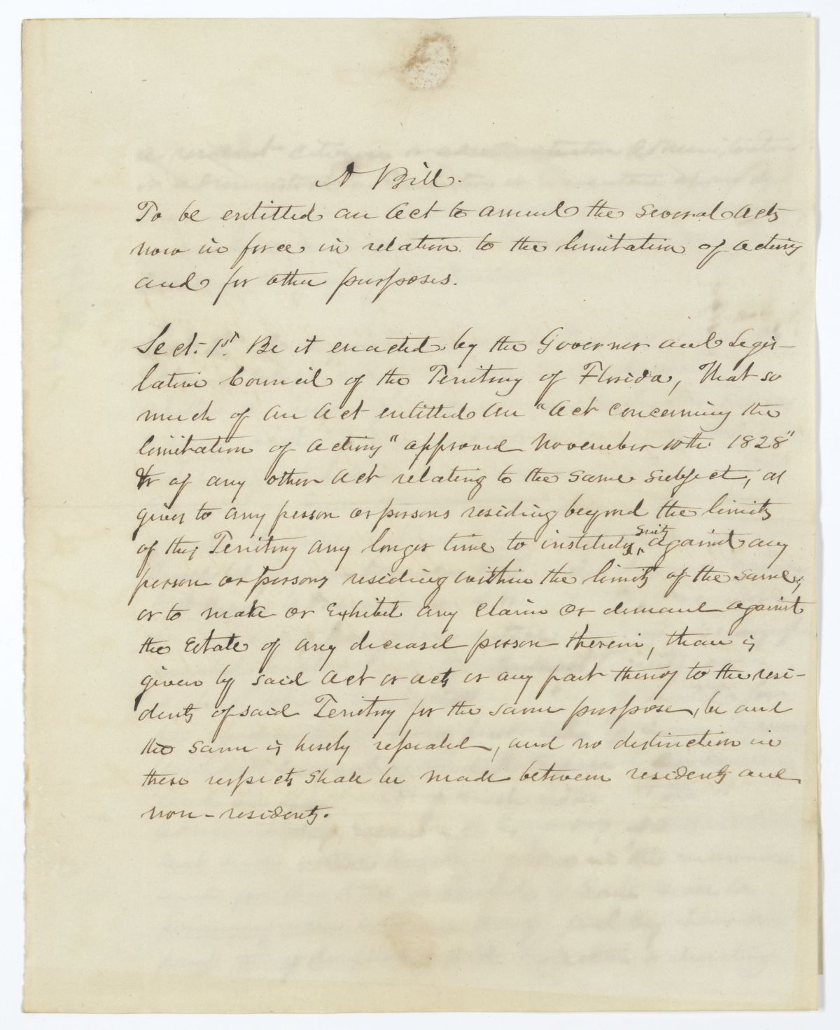 Draft of an Act to Amend the Several Acts Now in Force in Relation to the Limitation of Actions, circa 1845