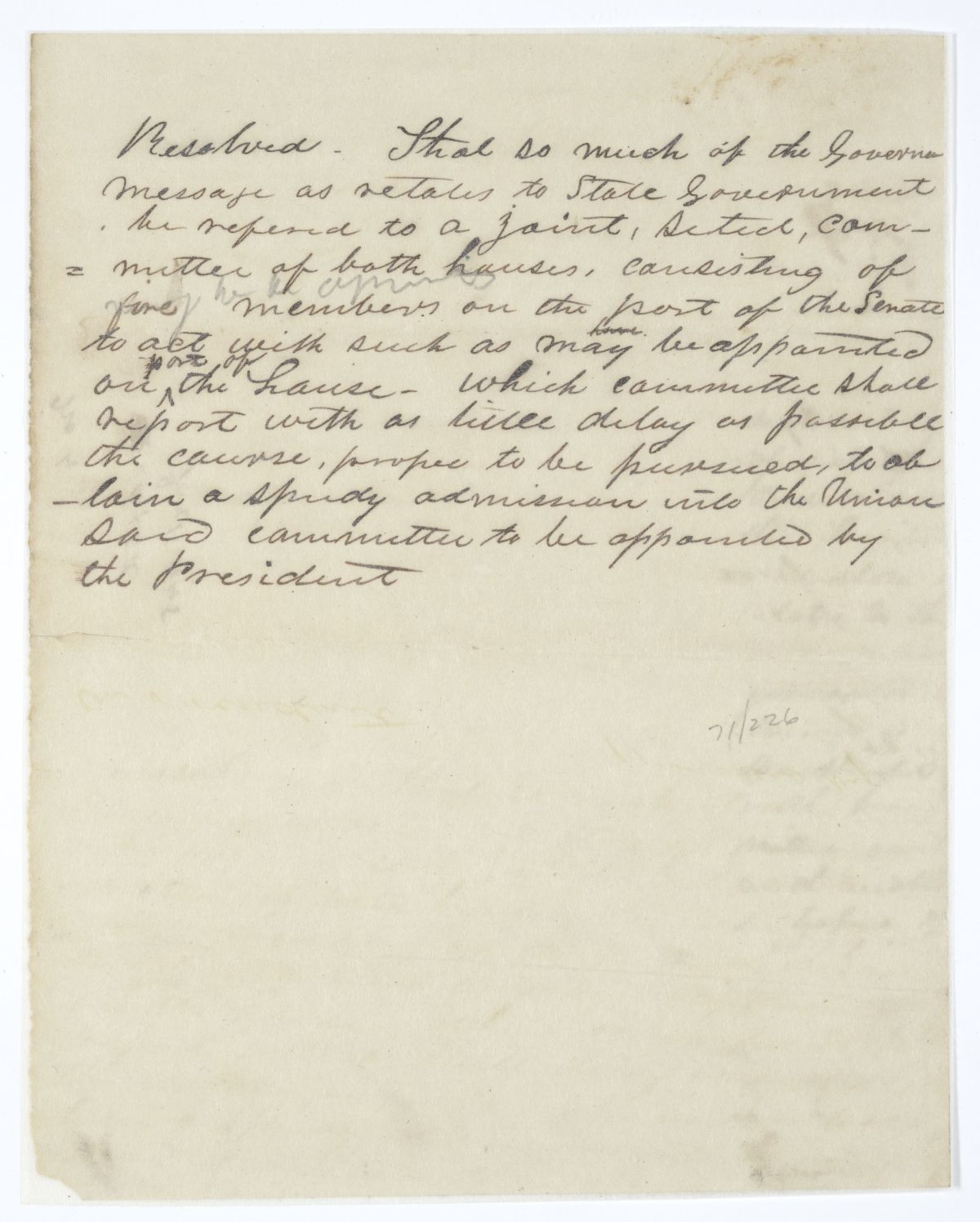Resolution Calling for the Appointment of a Joint Select Committee to Discern a Process for Speedily Admitting Florida into the Union, 1845
