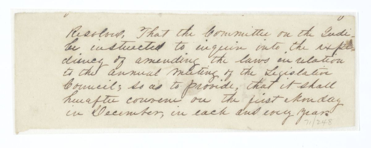 Resolution Instructing a Committee to Inquire into the Expediency of Changing the Time of the Legislative Session, circa 1845