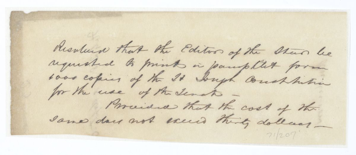 Resolution Requesting that the Editor of the Star Print One Thousand Copies of the Saint Joseph Constitution, circa 1845