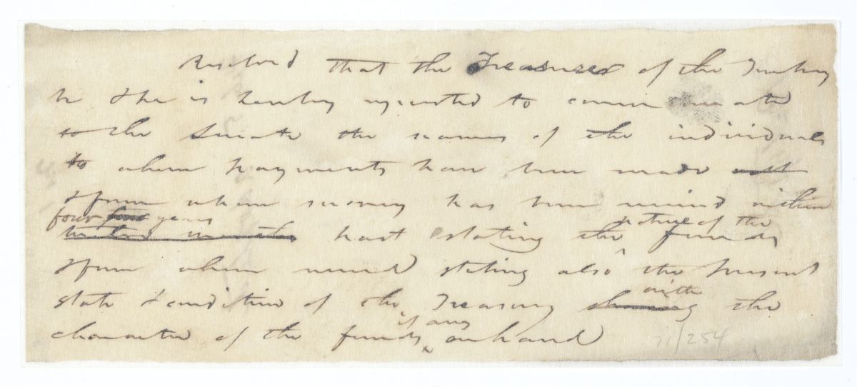 Resolution Requesting that the Territorial Treasurer Provide the Senate with a Treasury Statement, circa 1845