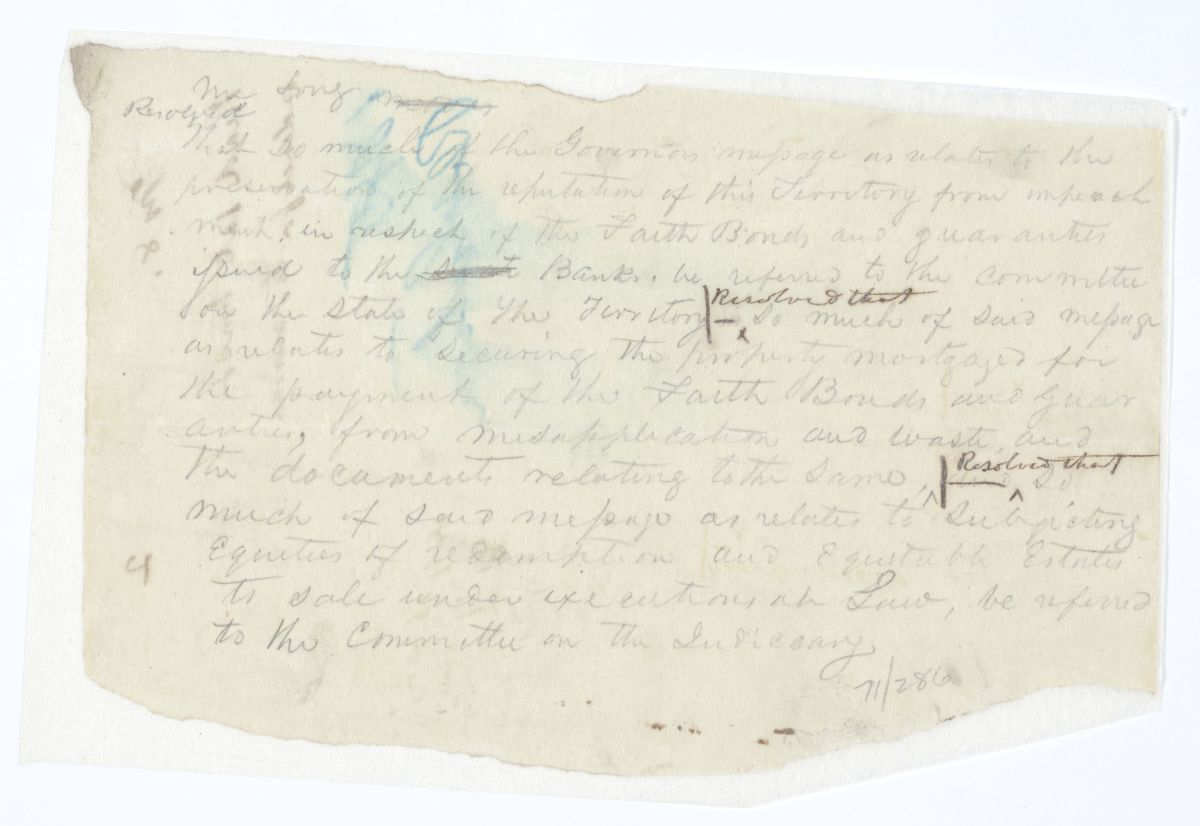 Resolution Referring Different Portions of the Governor's Message to the Appropriate Committees, circa 1845