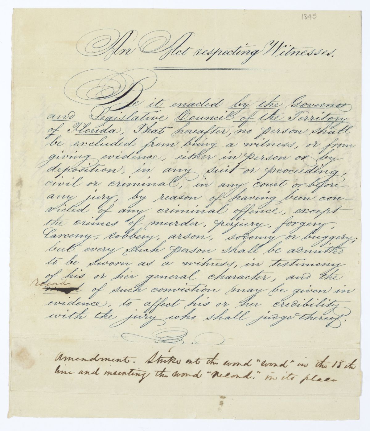 Draft of an Act Respecting Witnesses, 1845