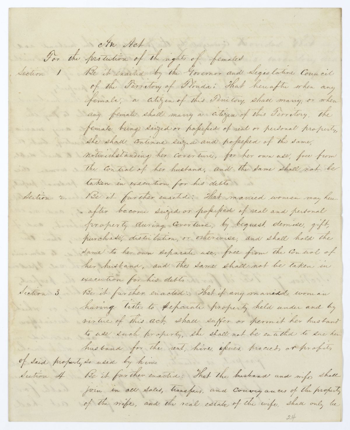 Draft of an Act for the Protection of the Rights of Females, 1845