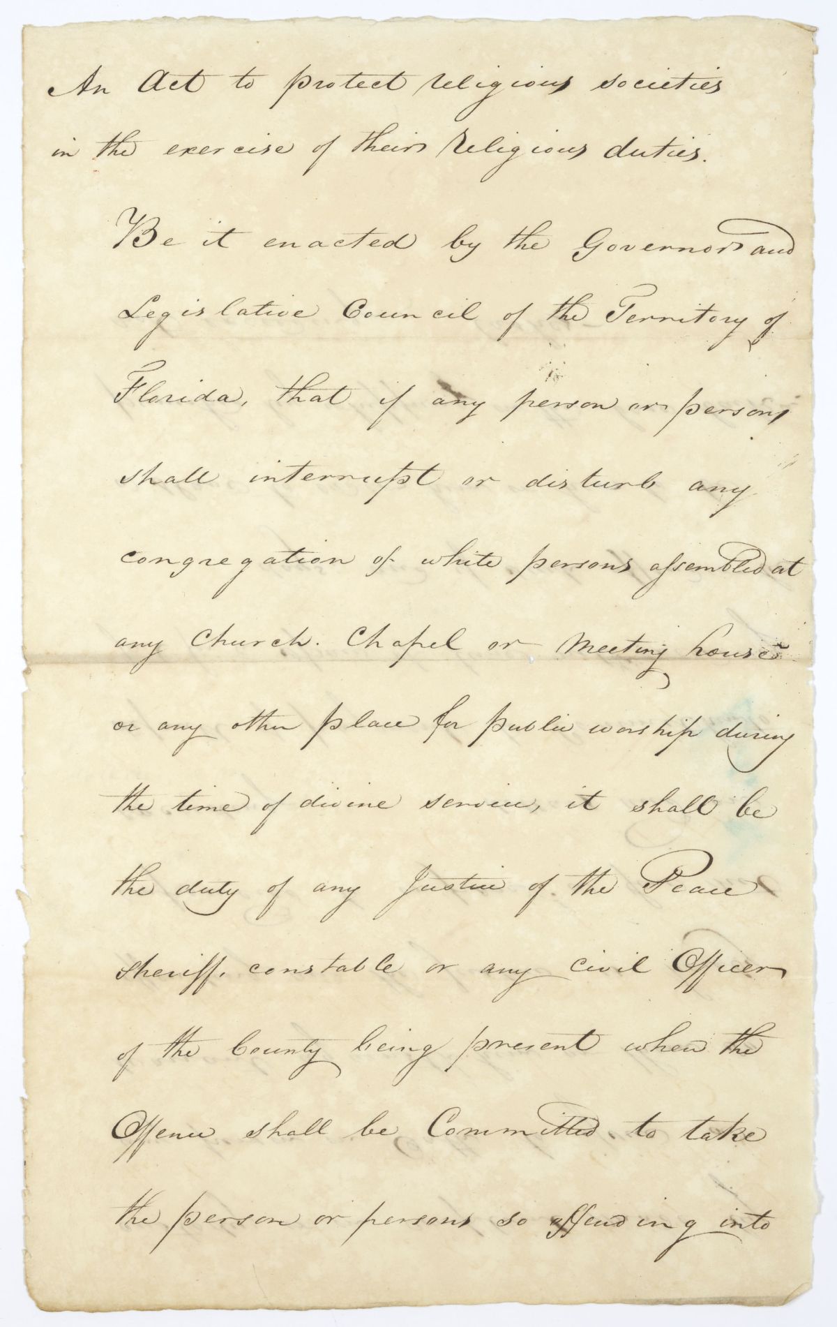 Two Drafts of an Act to Protect Religious Societies in the Exercise of Their Religious Duties, circa 1845