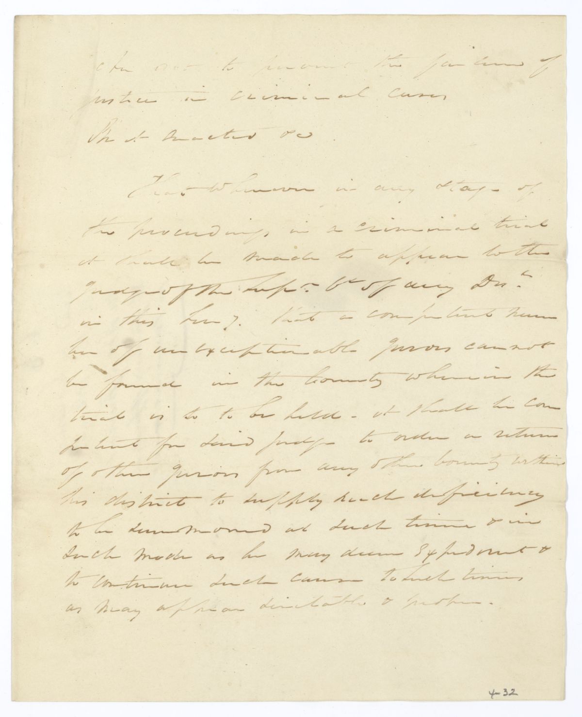 Draft of an Act to Prevent the Failure of Justice in Criminal Cases, 1837
