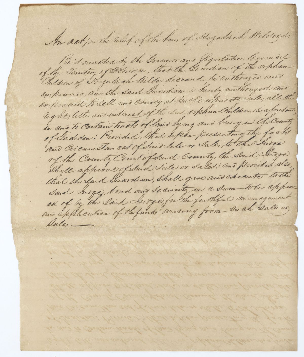 Draft of an Act for the Relief of the Heirs of Hezekiah Wilder, 1836