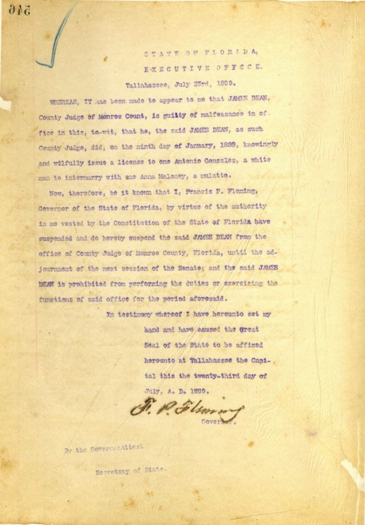 Executive order suspending Judge James Dean [Governor’s letterbooks, S32, volume 25, part 6]