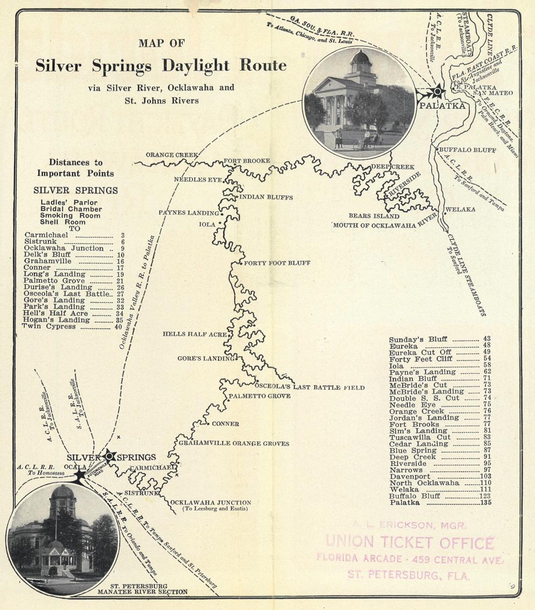Map from a brochure advertising the "Silver Springs Daylight Route" (1925).