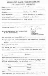 Application to occupy a farm at Penney Farms - from a promotion brochure dated 1927.