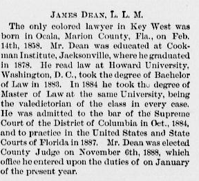Biography of Judge James Dean, Key West Daily Equator, 1884