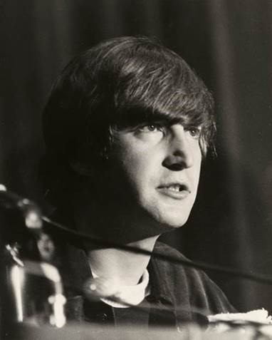 John Lennon at the George Washington Hotel press conference in Jacksonville. The Beatles did not sleep at the hotel and nearly canceled their show in opposition to racial segregation in the city (September 11, 1964).