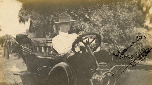 George Barton Hall Sr. sitting in his car in Hall City.
