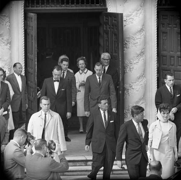 President and First Lady Kennedy leaving St. Edward's church in Palm Beach.