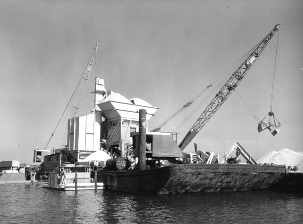 Mixer rig and supply barge at the Third Bay Bridge - Hillsborough County, Florida