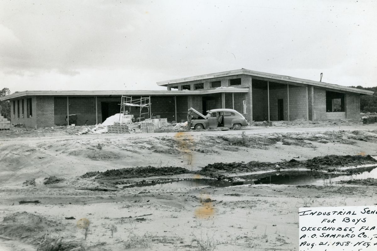 Construction of dormitory at the Florida School for Boys in Okeechobee.