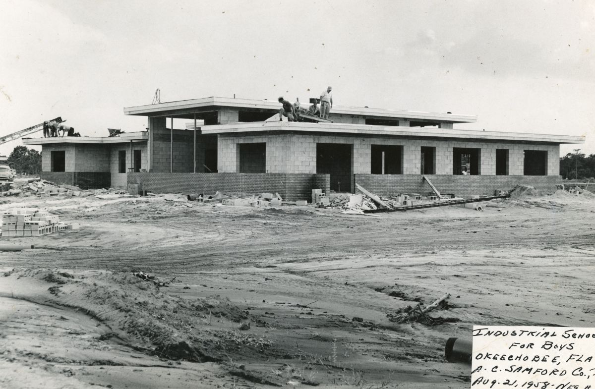 Construction of dormitory at the Florida School for Boys in Okeechobee.