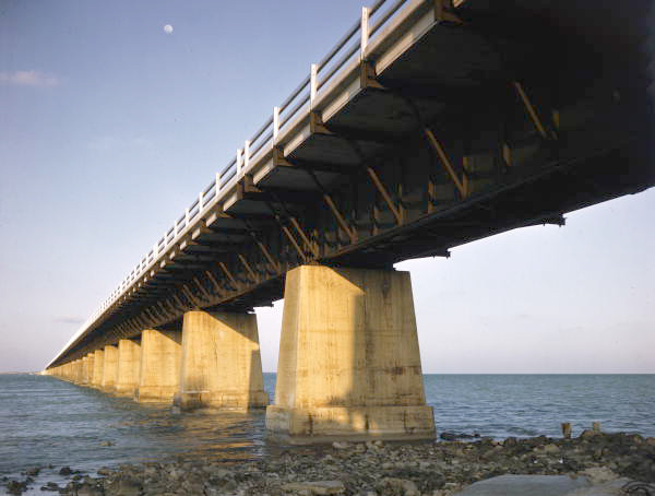 Close-up view showing the Overseas Bridge in the Florida Keys.