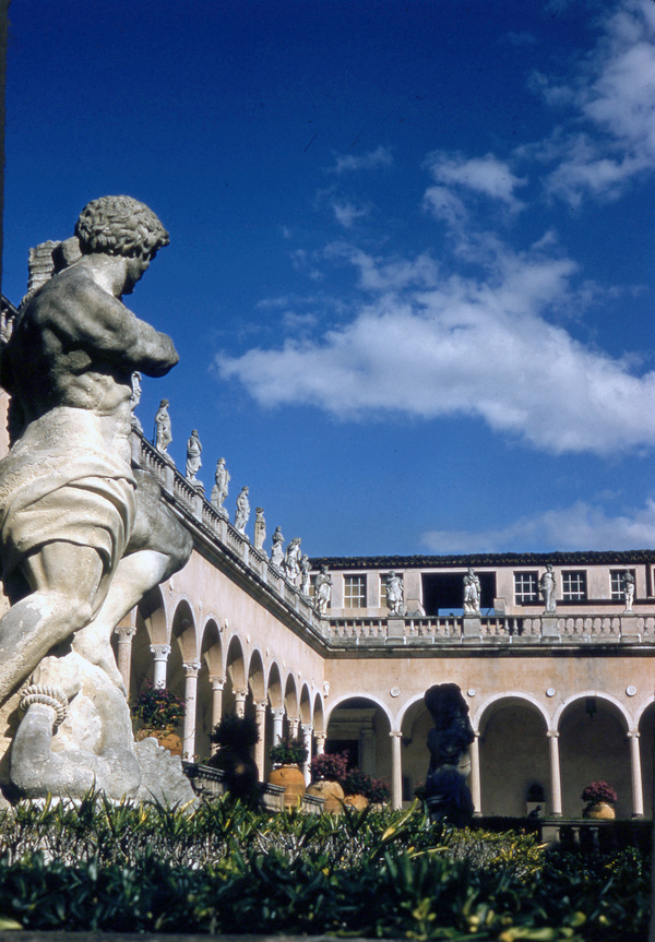 Close-up view showing a statue in the courtyard at the John and Mable Ringling Museum of Art in Sarasota, Florida.