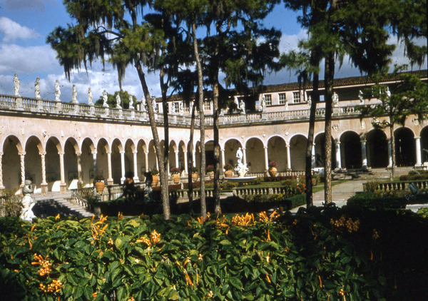 View showing the courtyard and garden at the John and Mable Ringling Museum of Art in Sarasota, Florida.