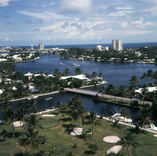 Bird's eye view looking northeast toward Lake Sylvia from the Pier 66 hotel in Ft. Lauderdale, Florida.