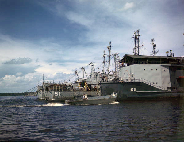 View of naval ghost fleet "in moth balls" at Green Cove Springs, Florida.