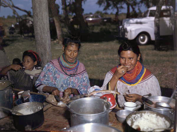Seminoles enjoying barbeque during annual cattle round-up at the Big Cypress Seminole Indian Reservation.