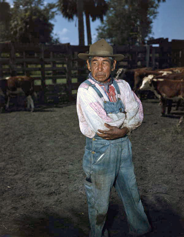 Portrait of Seminole Indian cowboy Charlie Micco at the Brighton Indian Reservation.