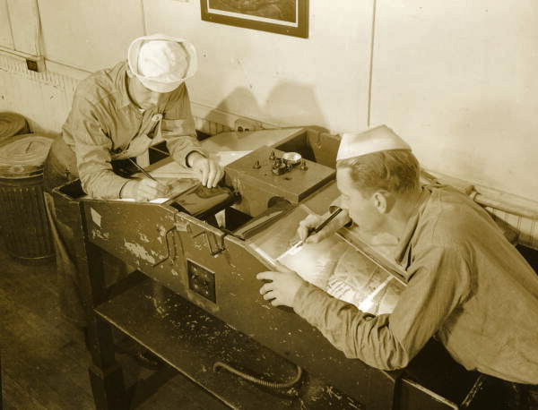 Naval Photography School students labeling photographic negatives at NAS Pensacola.