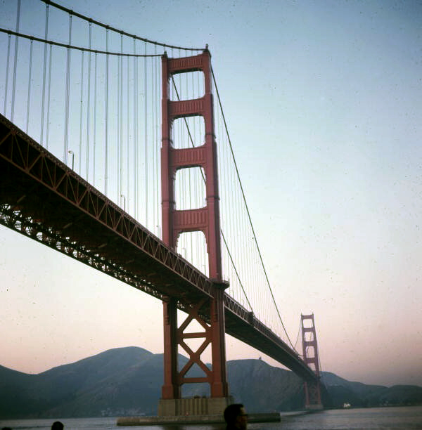 Close-up view of the Golden Gate Bridge in San Francisco, California.