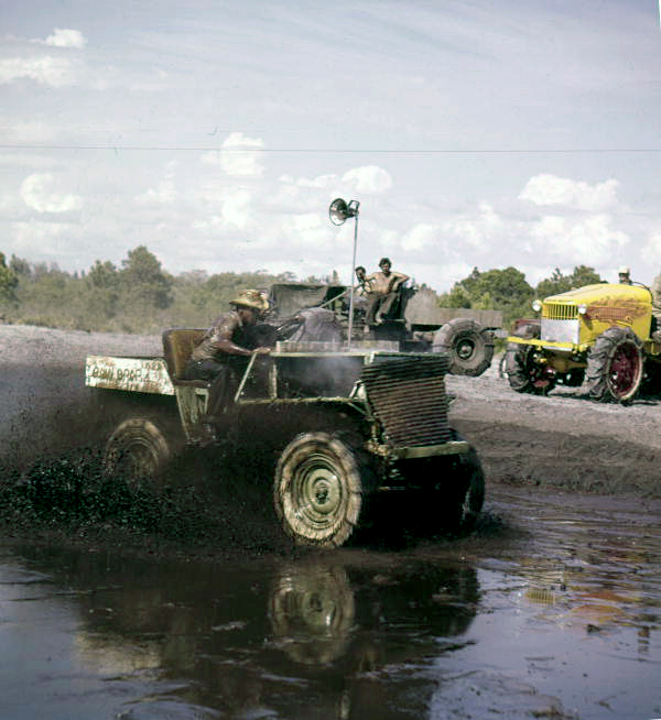 View of the entrant "Rain Drop" shown during the inaugural Swamp Buggy Jubilee at the fairgrounds in Sarasota, Florida.