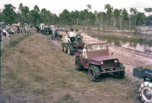 View showing entries for the inaugural Swamp Buggy Jubilee at the fairgrounds in Sarasota, Florida.