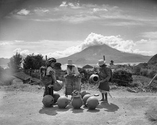 Guatemalans with pottery near Lake Atitlan in Solola, Guatemala.