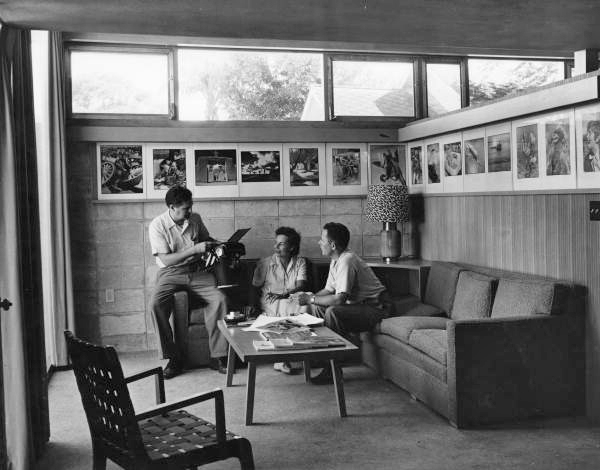Bob Garland with Joe and Lois Steinmetz in the reception room at Joe's studio in Sarasota, Florida.