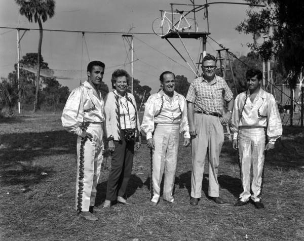 Joe and Lois Steinmetz with members of the Flying Wallendas daredevil Ringling Circus act in Sarasota, Florida.