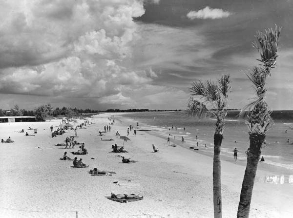 View showing people at Lido Beach on Lido Key near Sarasota, Florida.