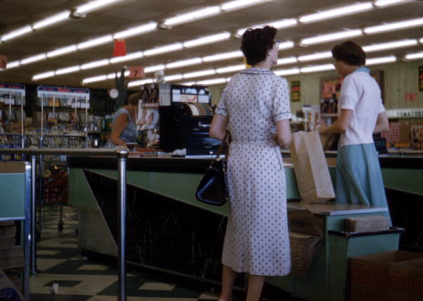 View showing customer at the checkout counter in a Publix supermarket in Sarasota, Florida.