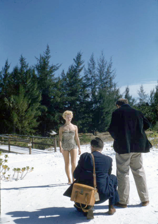 Model Karen Kramer being photographed at the beach in Sarasota, Florida.